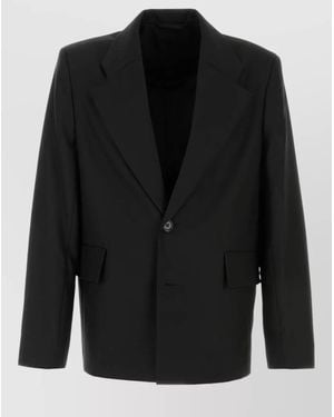 Séfr Tailored Twill Blazer Long Sleeves Lapels Pockets - Black