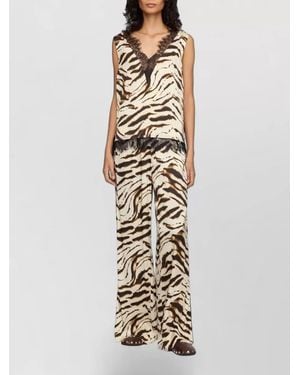 Ganni Tiger Print V Neck Lace Satin Top - Metallic