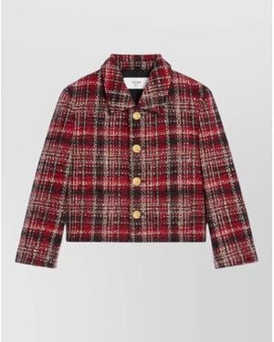 Celine Charlotte Cropped Check Jacket Long Sleeves - Red
