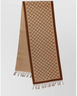 Gucci Reversible Wool Scarf Featuring Fringe Detailing - Natural