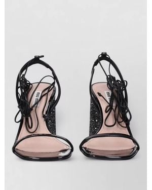 Miu Miu Patent Leather Lace-Up Sandals - Black