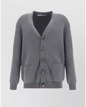 Golden Goose Ribbed-Knit V-Neck Cotton Cardigan - Grey