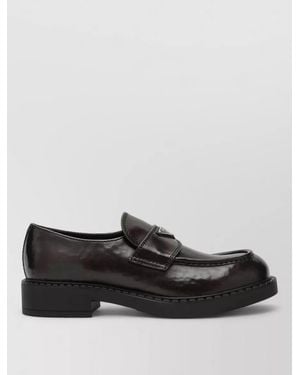 Prada Loafers Round Toe Stitch Detailing Design - Black