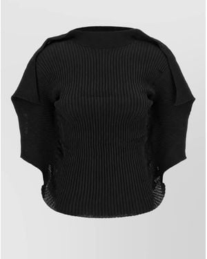 Issey Miyake Pleated High-Neck Short-Sleeve Knitted Top - Black