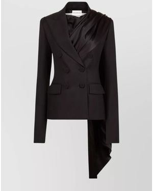 Nina Ricci Wool Double-Breasted Draped Blazer - Black