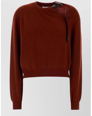 Ferragamo Wool Blend Jumper Asymmetric Cropped Design - Brown