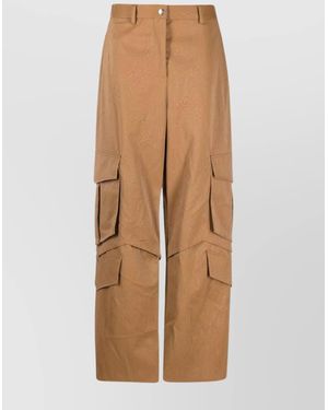 MSGM Viscose Wide-Leg Cargo Pants - Natural