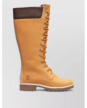 Timberland Lace Knee Boots Contrast Collar Lug Sole - Brown