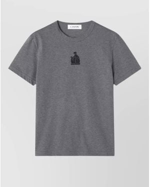 Lanvin Short Sleeve Crew Neck Embroidered Top - Gray