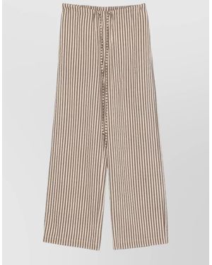 Alysi Wide Leg Striped Trousers Elastic Waistband - Natural