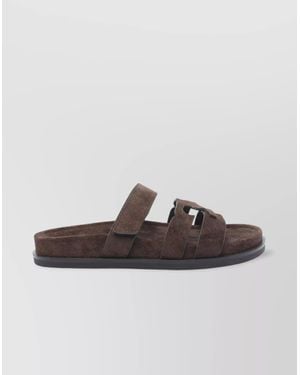 Tory Burch Leather Slide Sandals - Brown