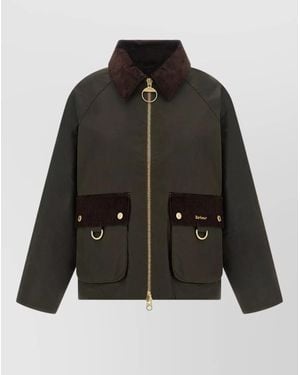 Barbour Carville Hooded Jacket Corduroy Collar Pockets - Black