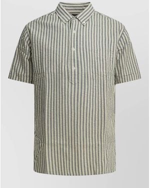 Beams Plus Cotton Seersucker Shirt Short Sleeves Stripes - Multicolor