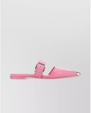 McQueen Leather Buckled Mules - Pink