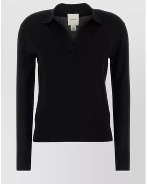 Calvin Klein Polo Shirt With Collared Design And Long Sleeves - Black