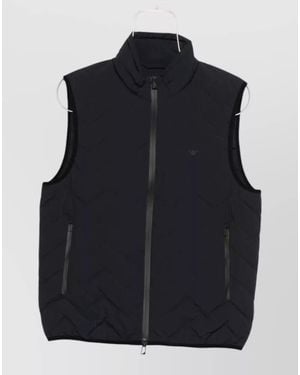 Emporio Armani Down Gilet Chevron Pattern High Neck - Blue