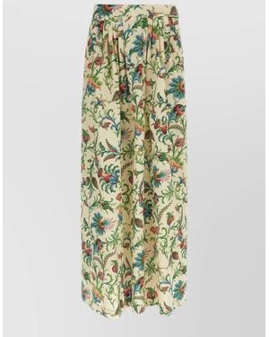 Etro Cotton Floral Print Pleated Skirt - Metallic