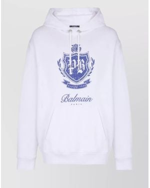 Balmain Hooded Sweater Kangaroo Pocket - White