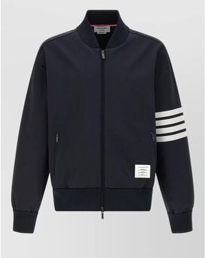 Thom Browne Viscose Bomber Jacket Striped Sleeves - Blue