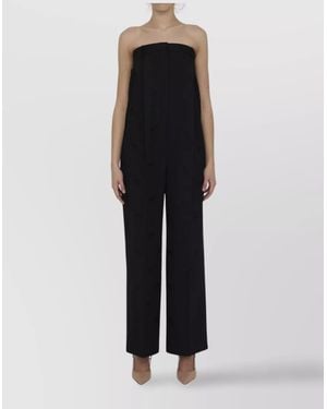 Burberry Wool Strapless Pleated Jumpsuit - Black