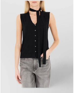 Ballantyne Sleeveless V-Neck Top Tie Detail - Black