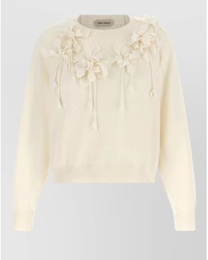 Alberta Ferretti Flower Knit Crew Neck Sweater - Natural