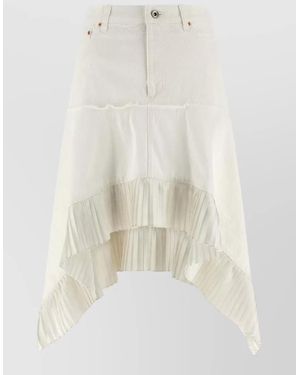 Sacai Panelled Asymmetric Pleated Midi Denim Skirt - White