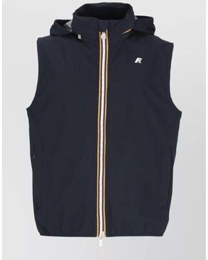 K-Way High Collar Sleeveless Vest Grosgrain Trim - Blue