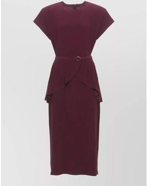 Norma Kamali Midi Dress Peplum Detail Belted Waist - Purple