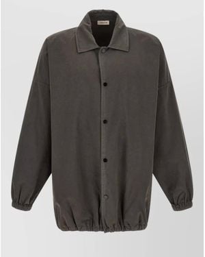 Fear Of God Hooded Cotton Windbreaker Jacket Elastic Cuffs Hem - Gray