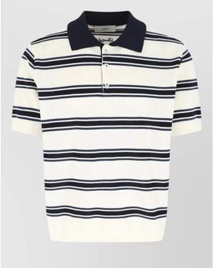 DUNST Polo Knit Top Short Sleeves Stripes - Blue