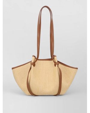 Yuzefi Bucket Bag Contrast Trim Long Handles - Natural