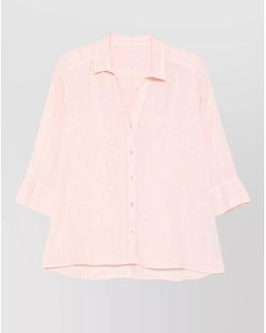 120% Lino Linen Shirt Long Sleeve V Neck - Pink