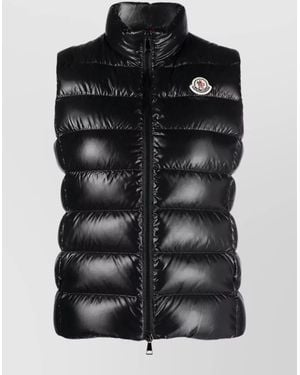 Moncler Down Vest High Collar Sleeveless Casual Style - Black