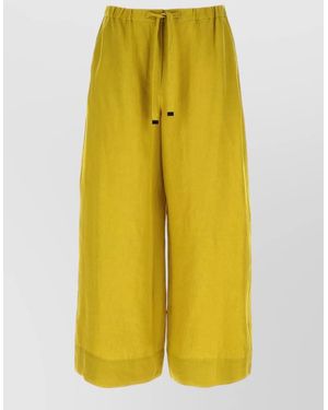 Max Mara Linen Cropped Wide-Leg Shorts - Yellow