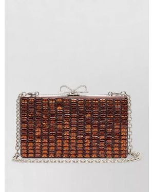 Self-Portrait The Bow Crystal Clutch Bag - Brown