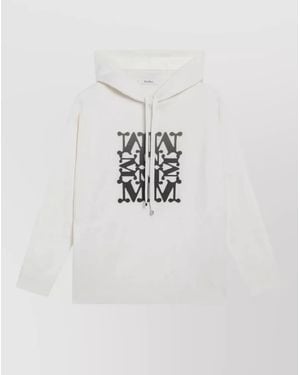 Max Mara Hooded Loungewear Top Graphic Drawstring Hood - White