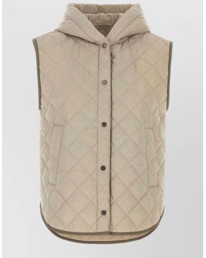 Brunello Cucinelli Hooded Nylon Sleeveless Jacket Quilted Design - Natural