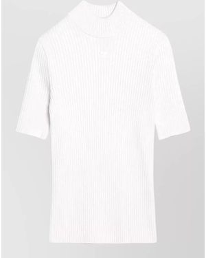 Courreges Ribbed Turtleneck Short-Sleeve Knitted Top - White
