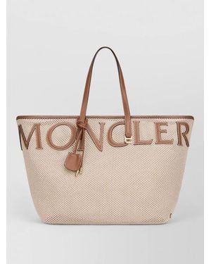 Moncler Leather Trim Beach Tote Bag Perforated - Natural
