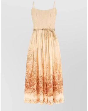 Zimmermann Dress Fitted Bodice Pleated Skirt Spaghetti Straps - Natural