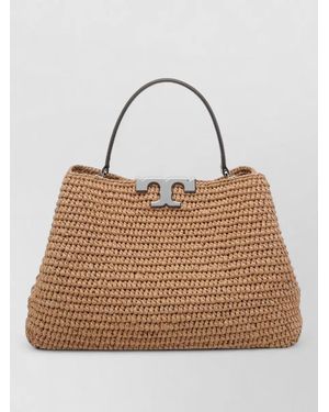 Tory Burch Eleanor Straw Satchel Tote Bag Shoulder Strap - Brown