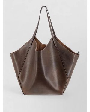 Brunello Cucinelli Leather Shopping Bag Side Monili Detail - Brown
