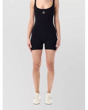 Marine Serre Moon Logo Ribbed Jersey Short Catsuit - Blue