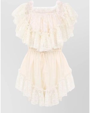 Chloé Silk Off-The-Shoulder Ruffled Mini Jumpsuit - Natural