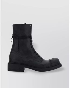 Miu Miu Leather Lace-Up Ankle Boots - Black