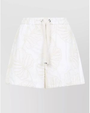 Moncler Cotton Bermuda Shorts Floral Embroidery - White