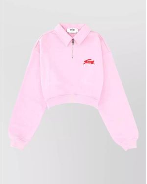 MSGM Cropped Collared Cotton Sweatshirt - Pink