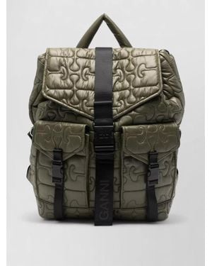 Ganni Nylon Backpack Quilt Pattern Top Handle - Gray