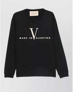 Valentino Logo Cotton Crew Neck Long Sleeve Jumper - Black